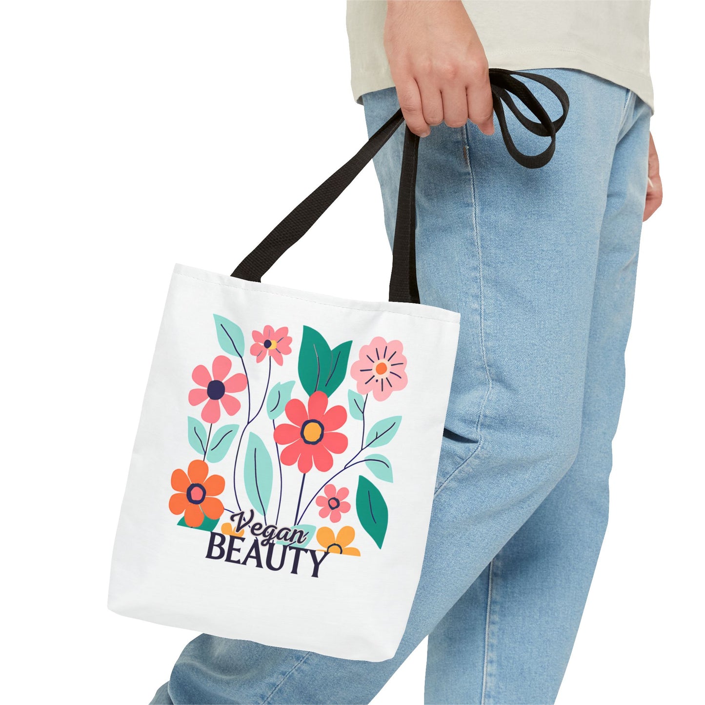 Vegan Beauty Floral Tote Bag, Eco-Friendly Shopping Bag, Reusable Grocery Tote, Gift for Her, Summer Essentials
