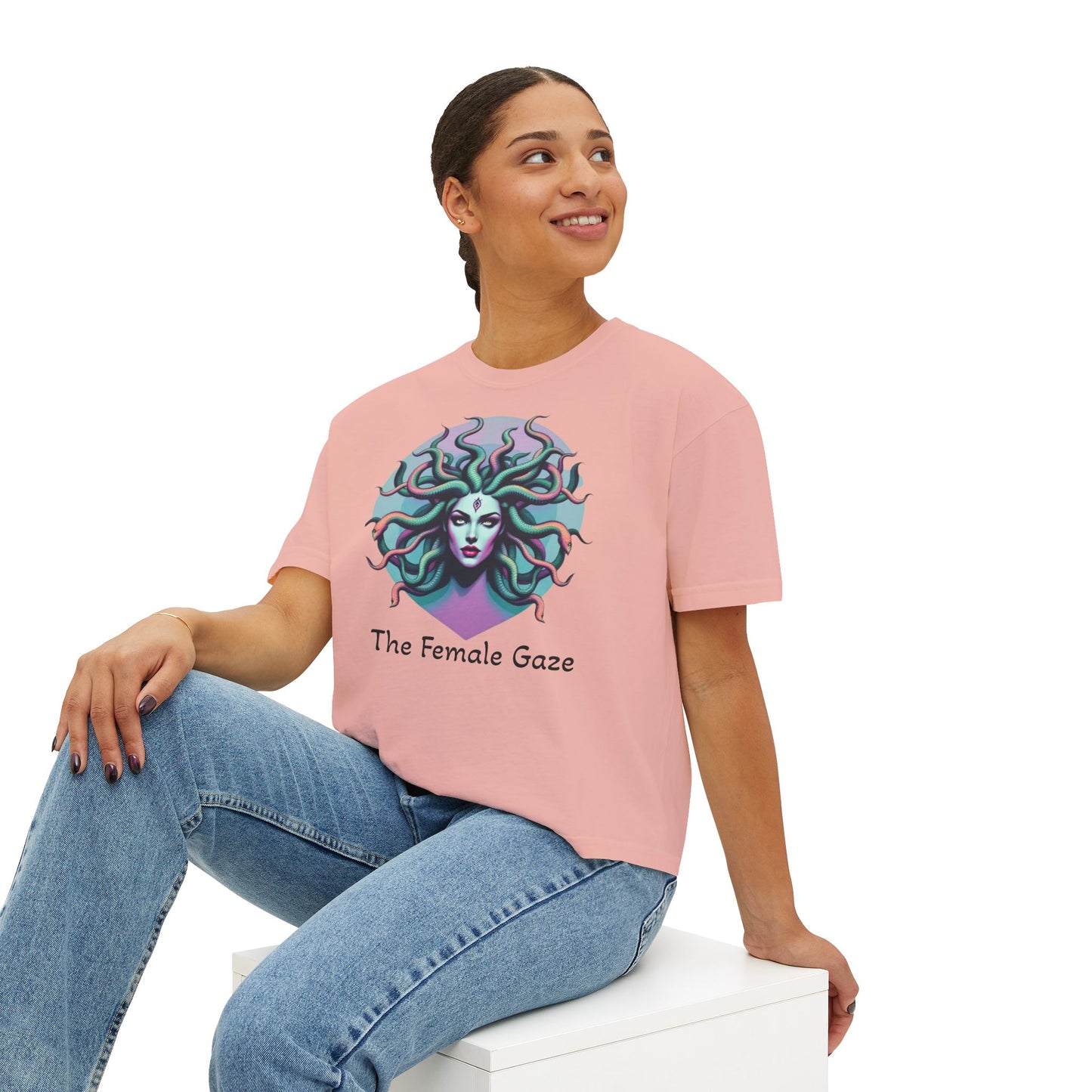 Medusa Graphic Women's Boxy Tee, Empowering Feminine Art Shirt, Casual Aesthetic Tee, Gift for Her, Statement Tee