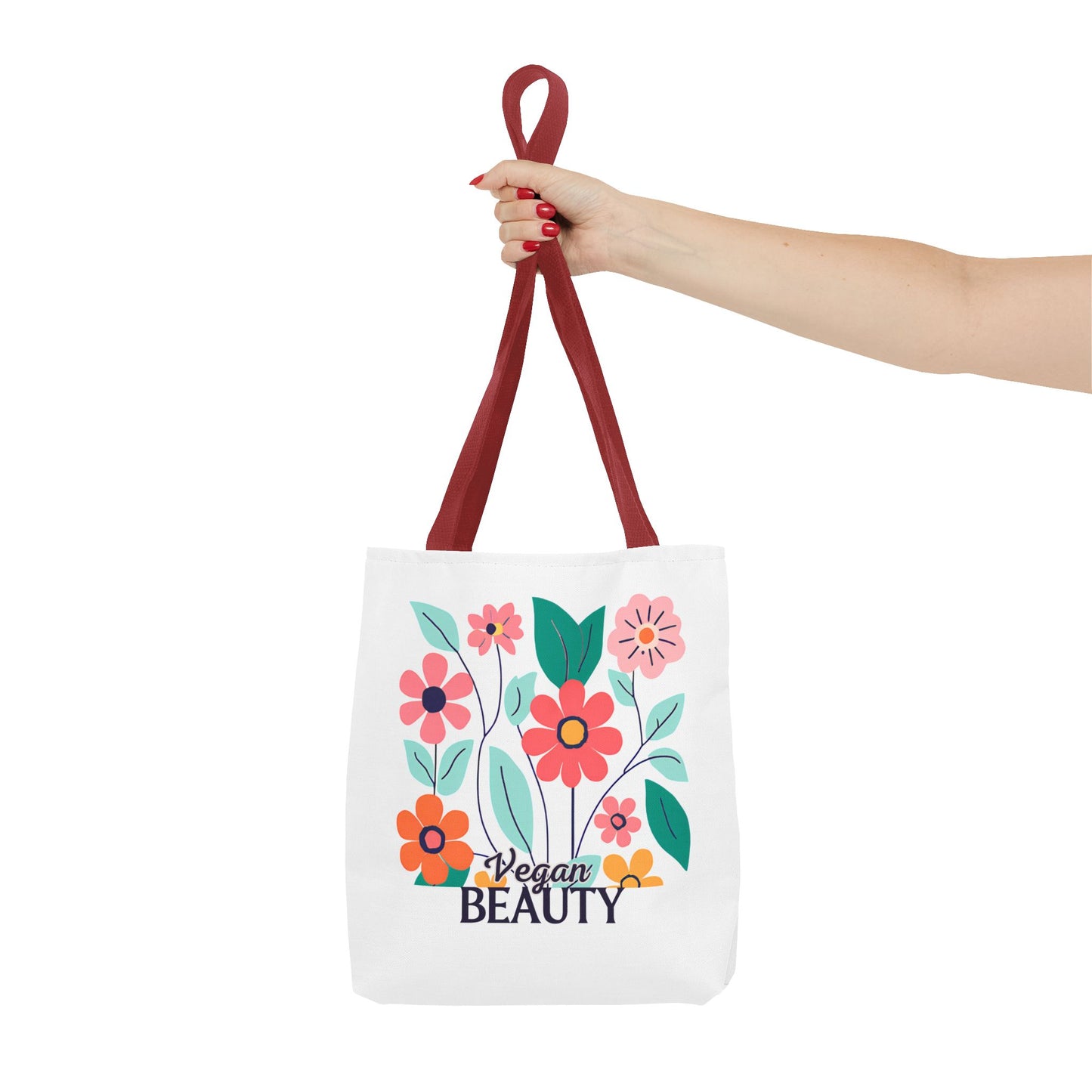 Vegan Beauty Floral Tote Bag, Eco-Friendly Shopping Bag, Reusable Grocery Tote, Gift for Her, Summer Essentials