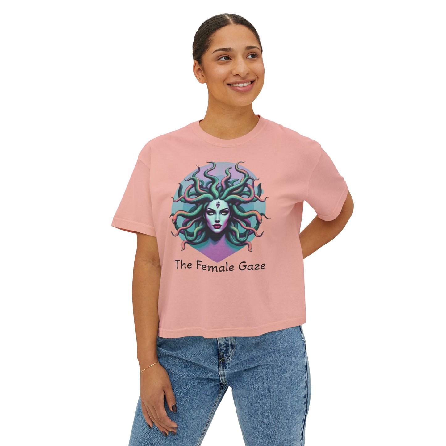 Medusa Graphic Women's Boxy Tee, Empowering Feminine Art Shirt, Casual Aesthetic Tee, Gift for Her, Statement Tee