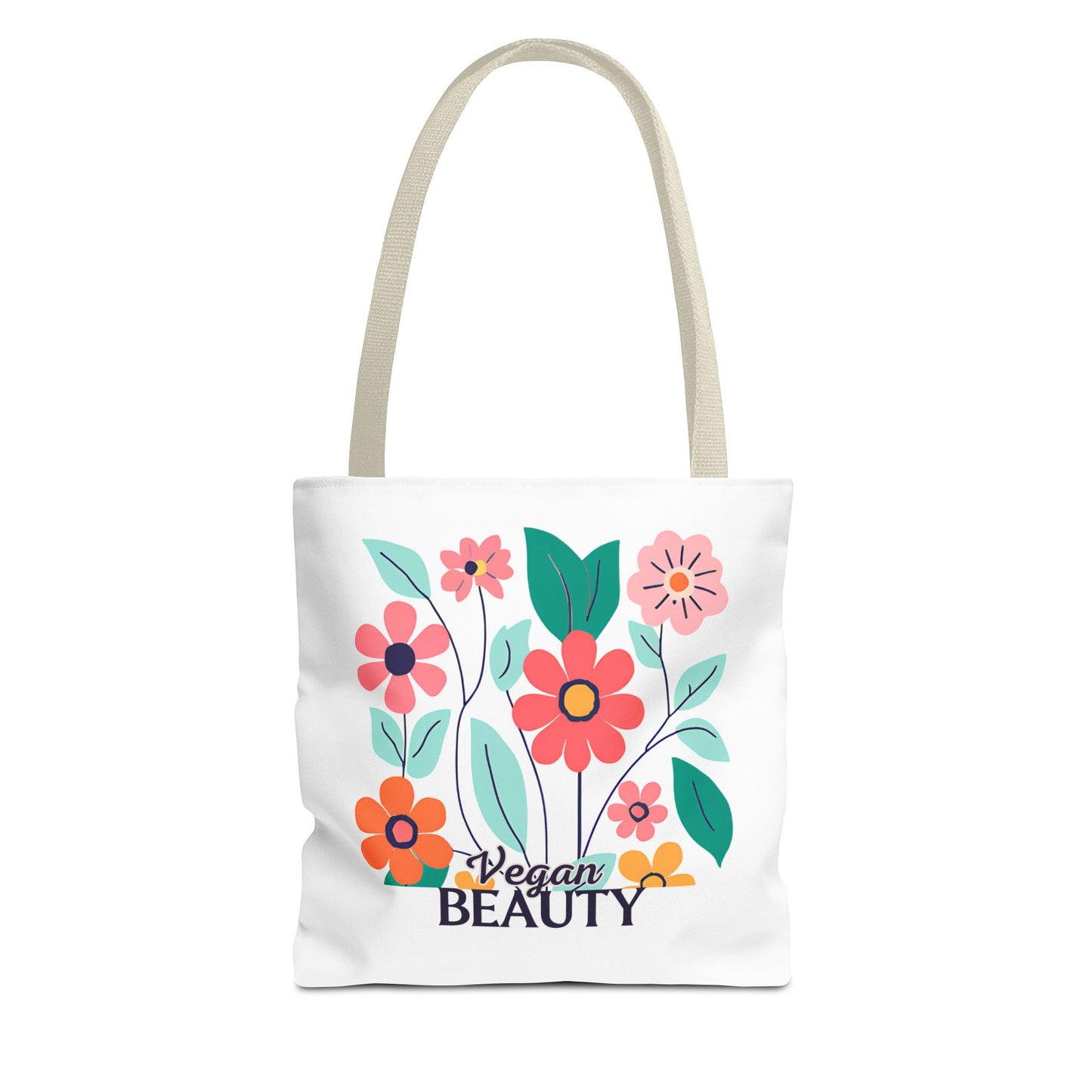 Vegan Beauty Floral Tote Bag, Eco-Friendly Shopping Bag, Reusable Grocery Tote, Gift for Her, Summer Essentials