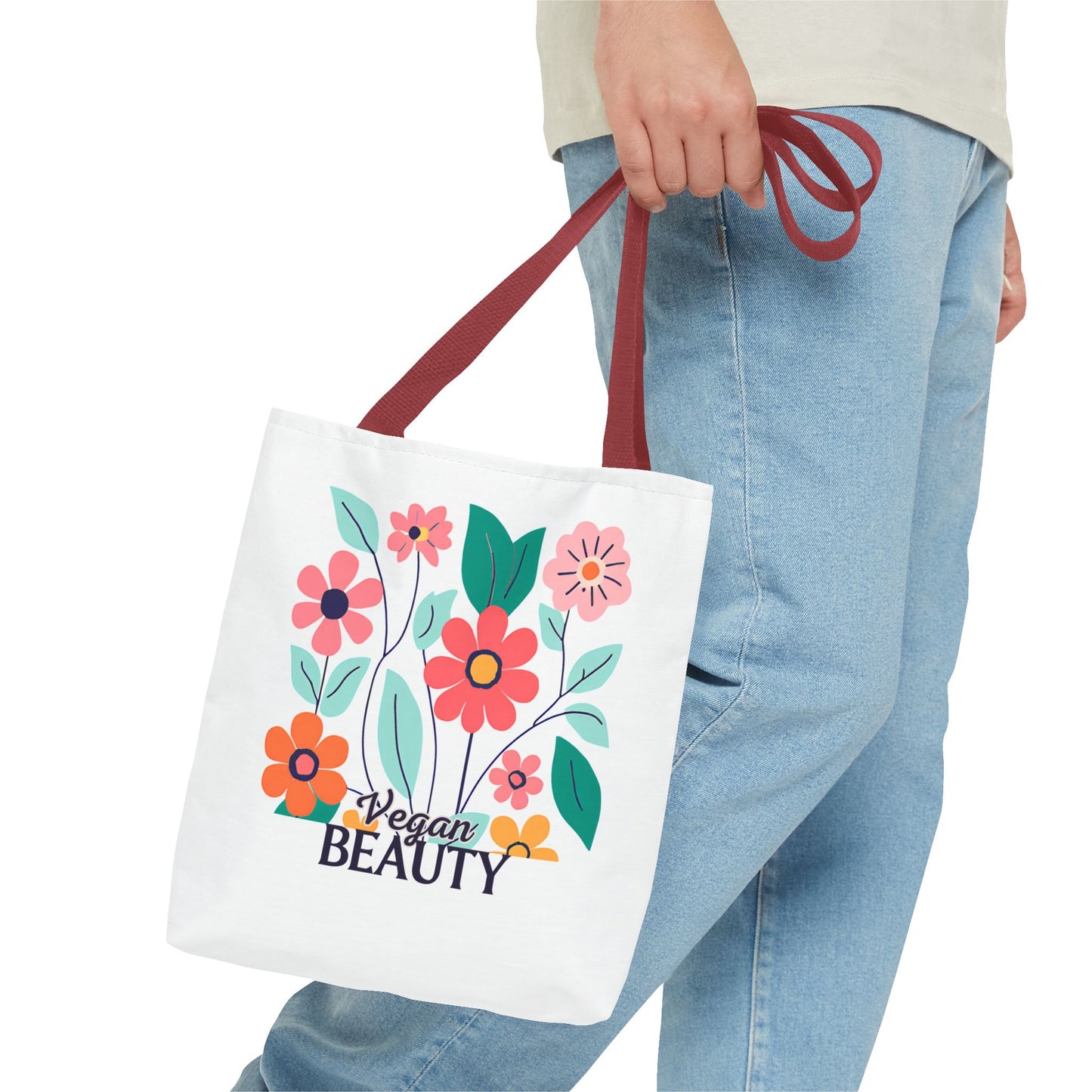 Vegan Beauty Floral Tote Bag, Eco-Friendly Shopping Bag, Reusable Grocery Tote, Gift for Her, Summer Essentials
