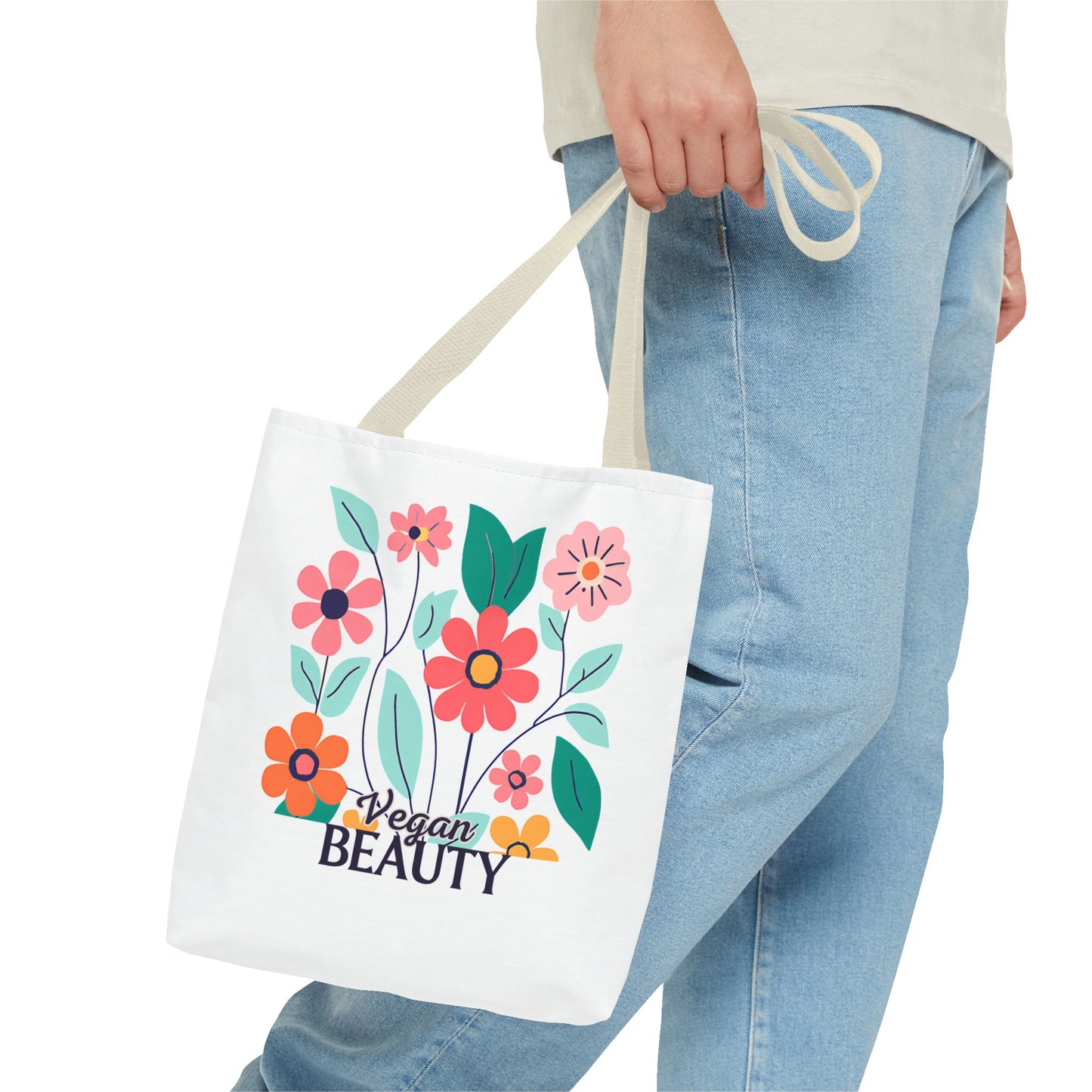 Vegan Beauty Floral Tote Bag, Eco-Friendly Shopping Bag, Reusable Grocery Tote, Gift for Her, Summer Essentials