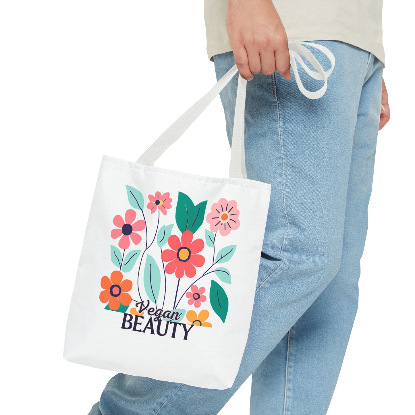 Vegan Beauty Floral Tote Bag, Eco-Friendly Shopping Bag, Reusable Grocery Tote, Gift for Her, Summer Essentials