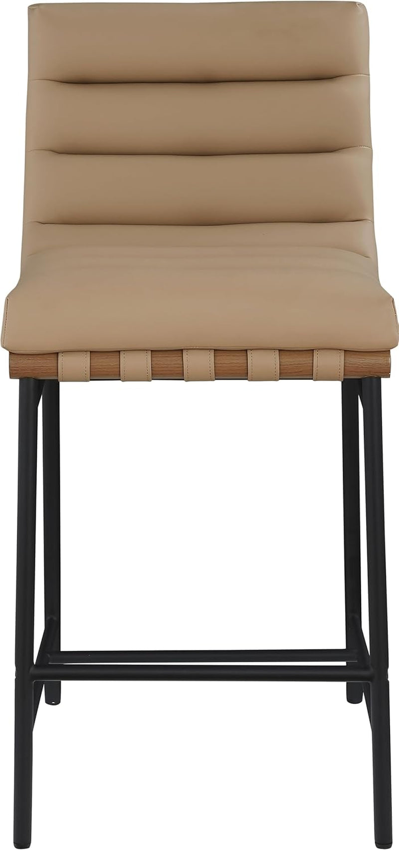 813Tan-C Burke Collection Modern | Contemporary Counter Stool with Soft Tan Vegan Leather, Tan Vegan Leather Straps, Matte Black Metal Frame, 18" W X 24" D X 37.5" H, Tan-3
