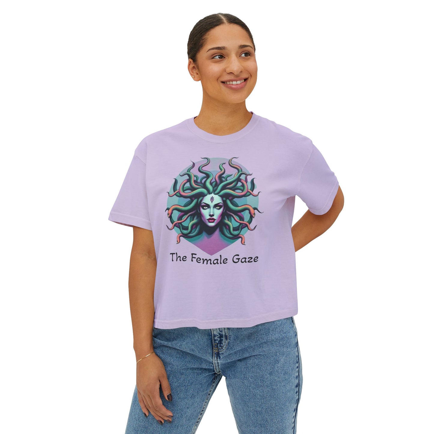Medusa Graphic Women's Boxy Tee, Empowering Feminine Art Shirt, Casual Aesthetic Tee, Gift for Her, Statement Tee