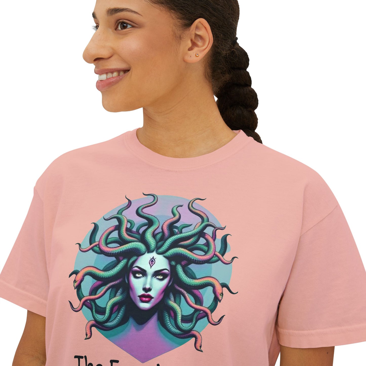 Medusa Graphic Women's Boxy Tee, Empowering Feminine Art Shirt, Casual Aesthetic Tee, Gift for Her, Statement Tee