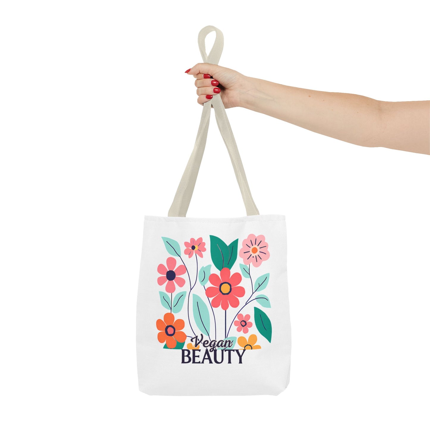 Vegan Beauty Floral Tote Bag, Eco-Friendly Shopping Bag, Reusable Grocery Tote, Gift for Her, Summer Essentials