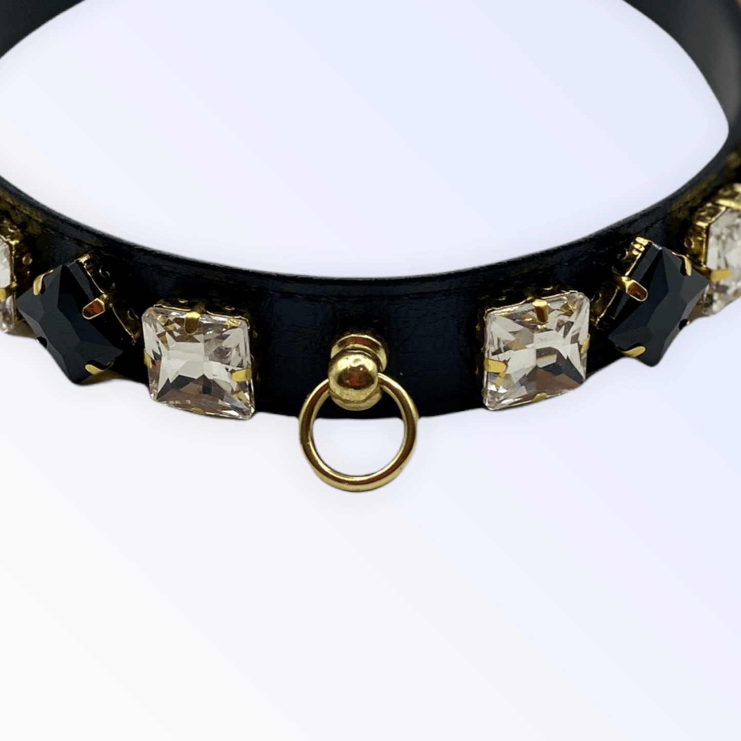 Rhinestone Glam Vegan Leather Dog Collar-1