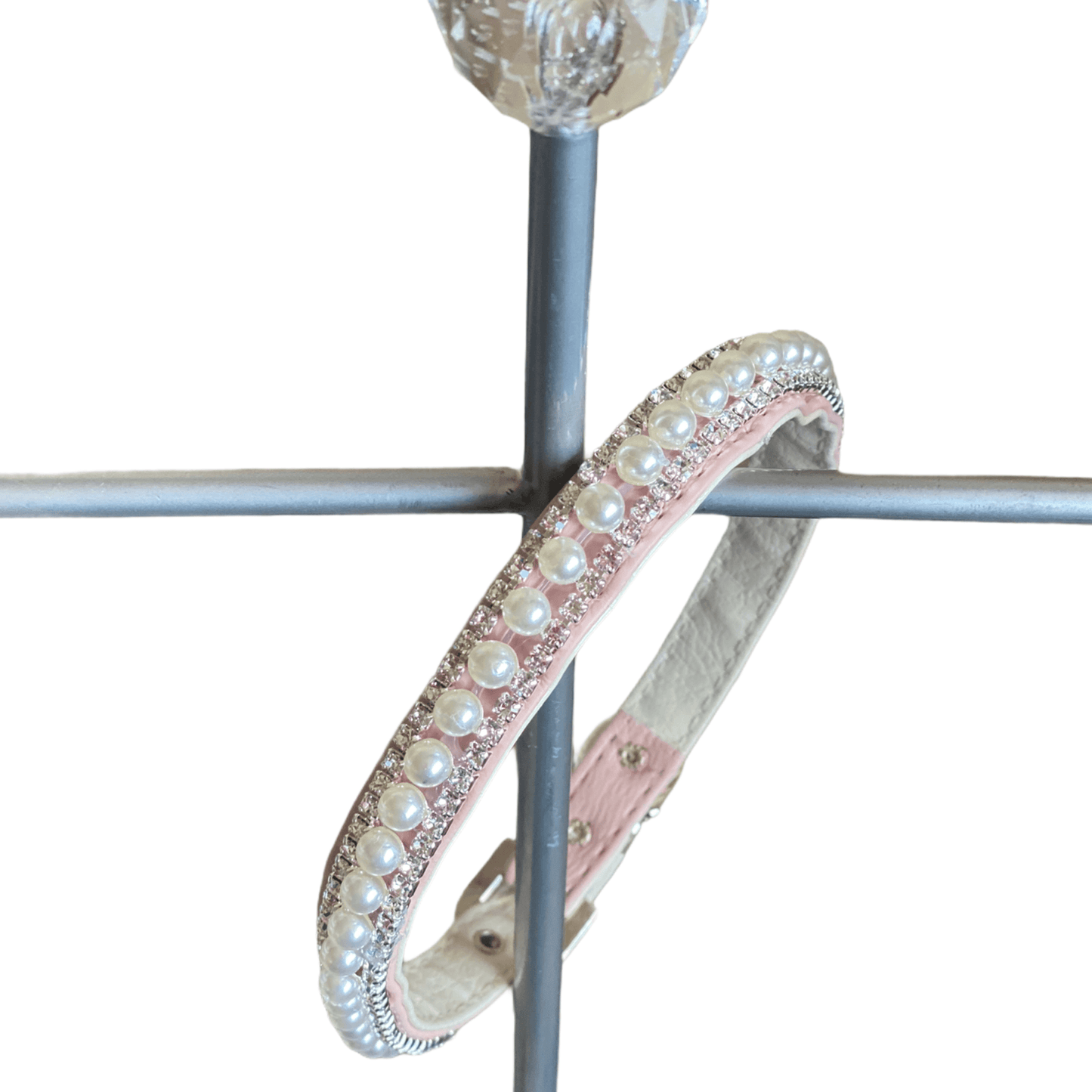 Luxurious Pink Pearl & Rhinestone Vegan Leather Dog Collar-3