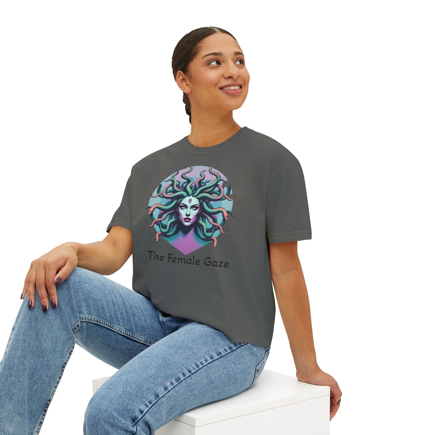 Medusa Graphic Women's Boxy Tee, Empowering Feminine Art Shirt, Casual Aesthetic Tee, Gift for Her, Statement Tee