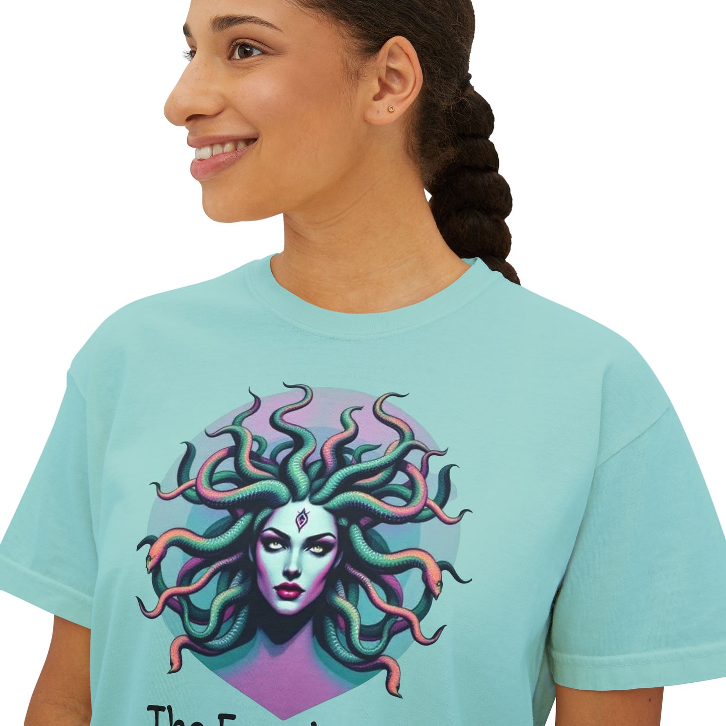 Medusa Graphic Women's Boxy Tee, Empowering Feminine Art Shirt, Casual Aesthetic Tee, Gift for Her, Statement Tee