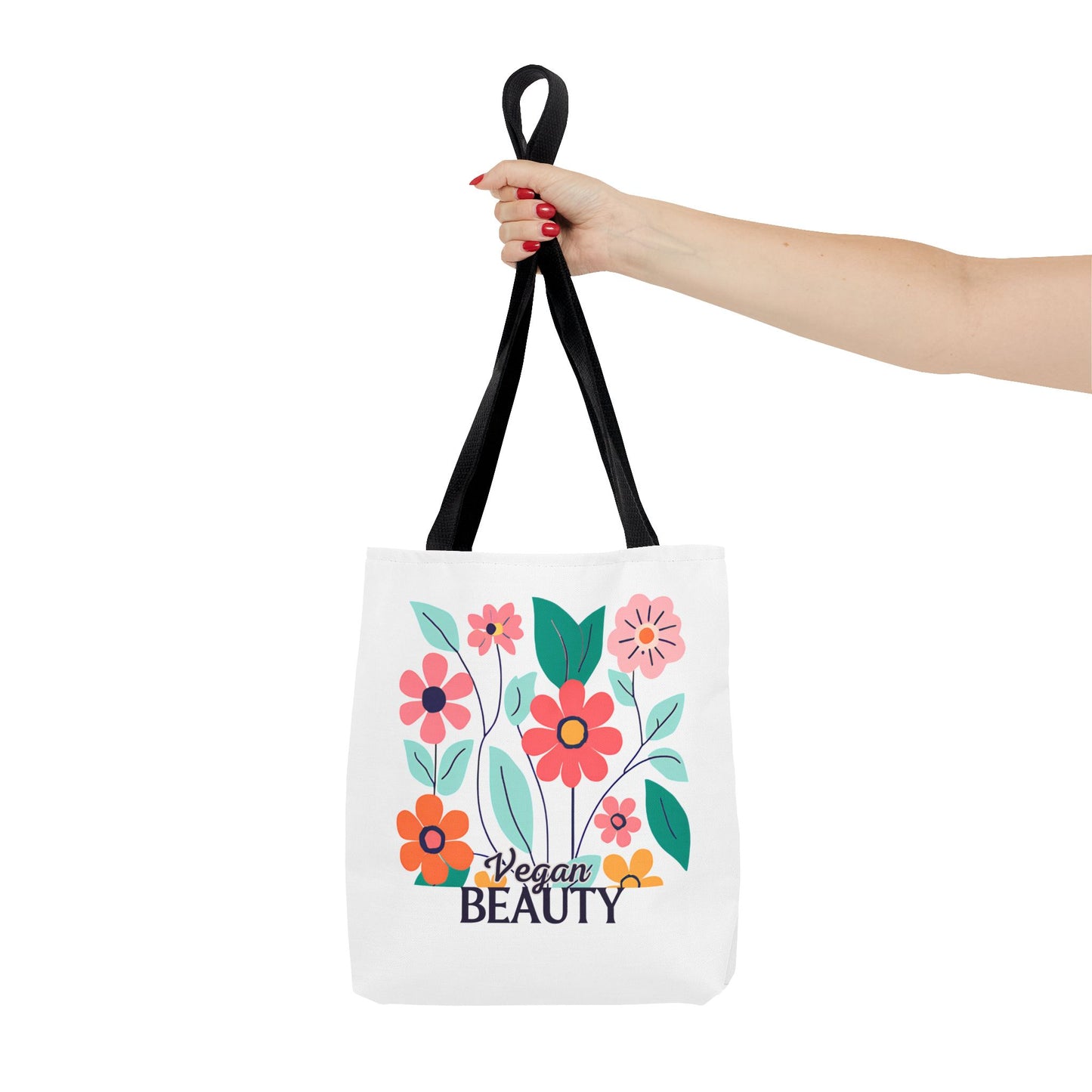 Vegan Beauty Floral Tote Bag, Eco-Friendly Shopping Bag, Reusable Grocery Tote, Gift for Her, Summer Essentials