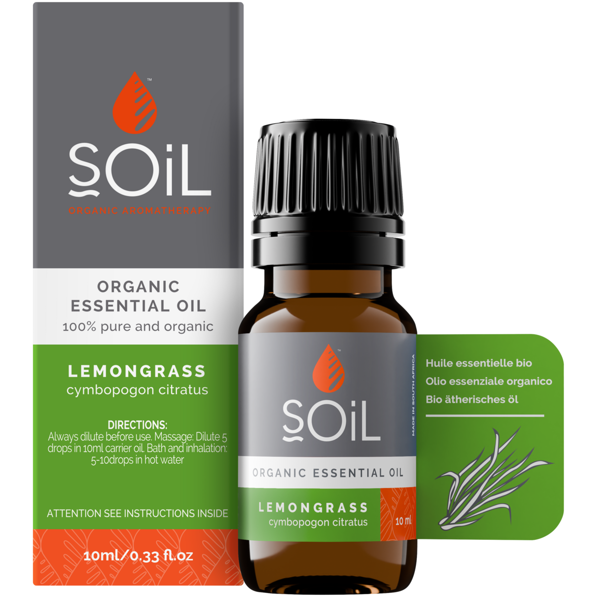Organic Lemongrass Essential Oil (Cymbopogon Citratus) 10ml