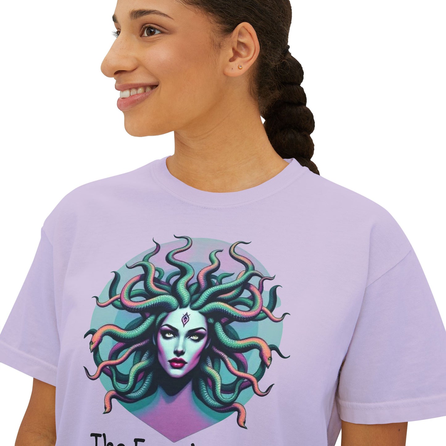 Medusa Graphic Women's Boxy Tee, Empowering Feminine Art Shirt, Casual Aesthetic Tee, Gift for Her, Statement Tee