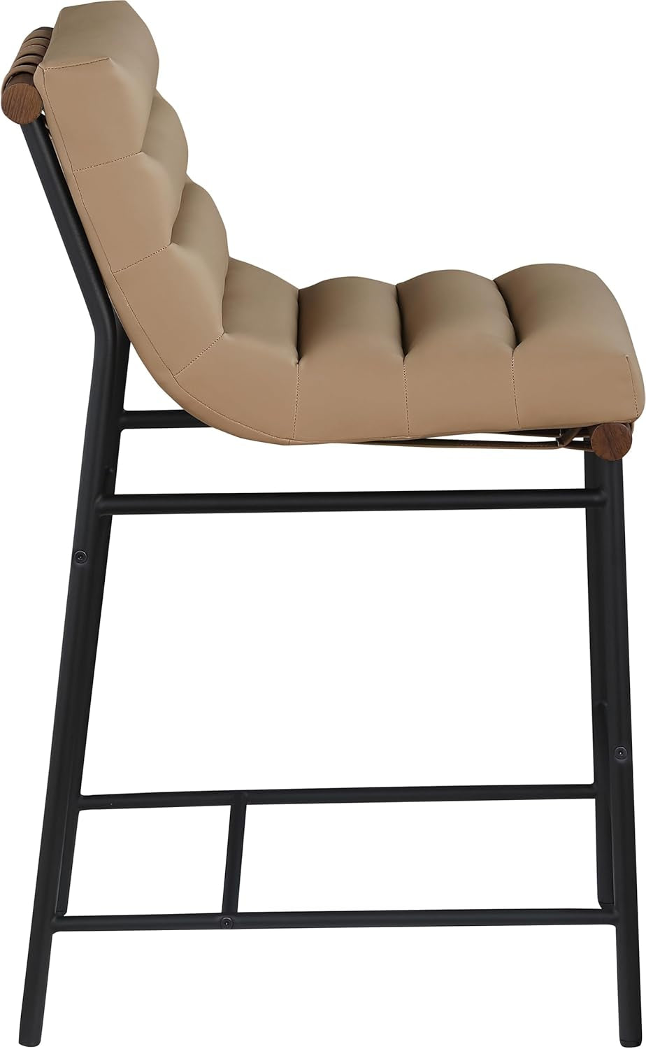 813Tan-C Burke Collection Modern | Contemporary Counter Stool with Soft Tan Vegan Leather, Tan Vegan Leather Straps, Matte Black Metal Frame, 18" W X 24" D X 37.5" H, Tan-4