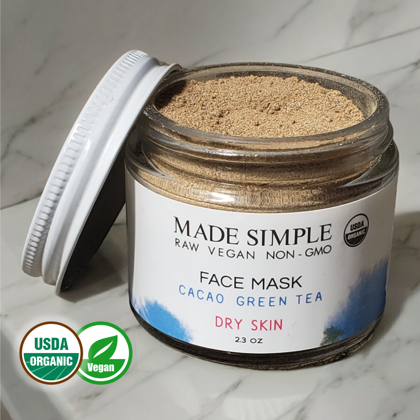 Cacao Green Tea Face Mask for Dry Skin - Certified Organic, Vegan & Cruelty-free-3