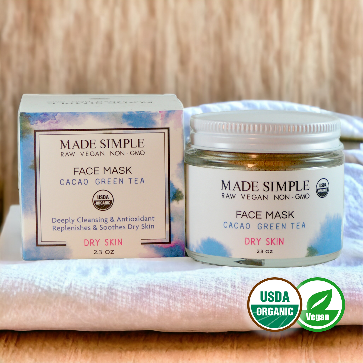 Cacao Green Tea Face Mask for Dry Skin - Certified Organic, Vegan & Cruelty-free-0