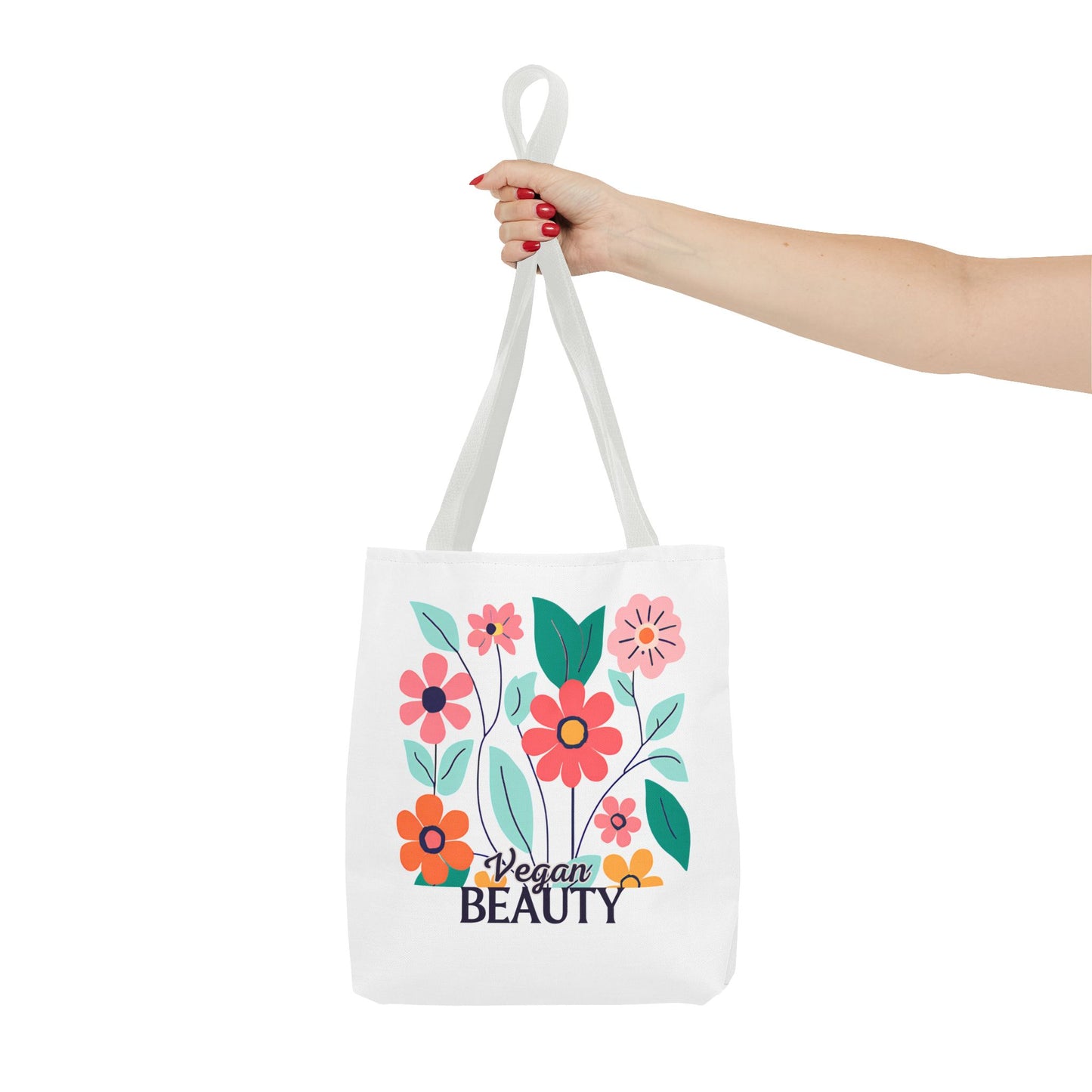 Vegan Beauty Floral Tote Bag, Eco-Friendly Shopping Bag, Reusable Grocery Tote, Gift for Her, Summer Essentials