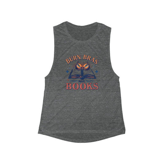 Burn Bras Not Books Muscle Tank, Women's Workout Top, Feminist Tee, Casual Summer Shirt, Graphic Gym Wear, Gift for Book Lovers