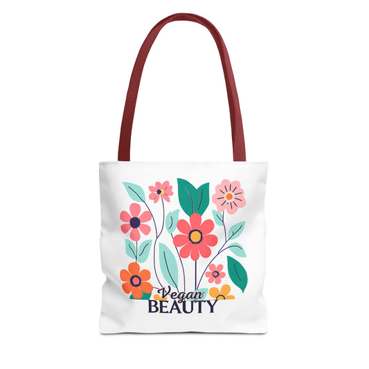Vegan Beauty Floral Tote Bag, Eco-Friendly Shopping Bag, Reusable Grocery Tote, Gift for Her, Summer Essentials