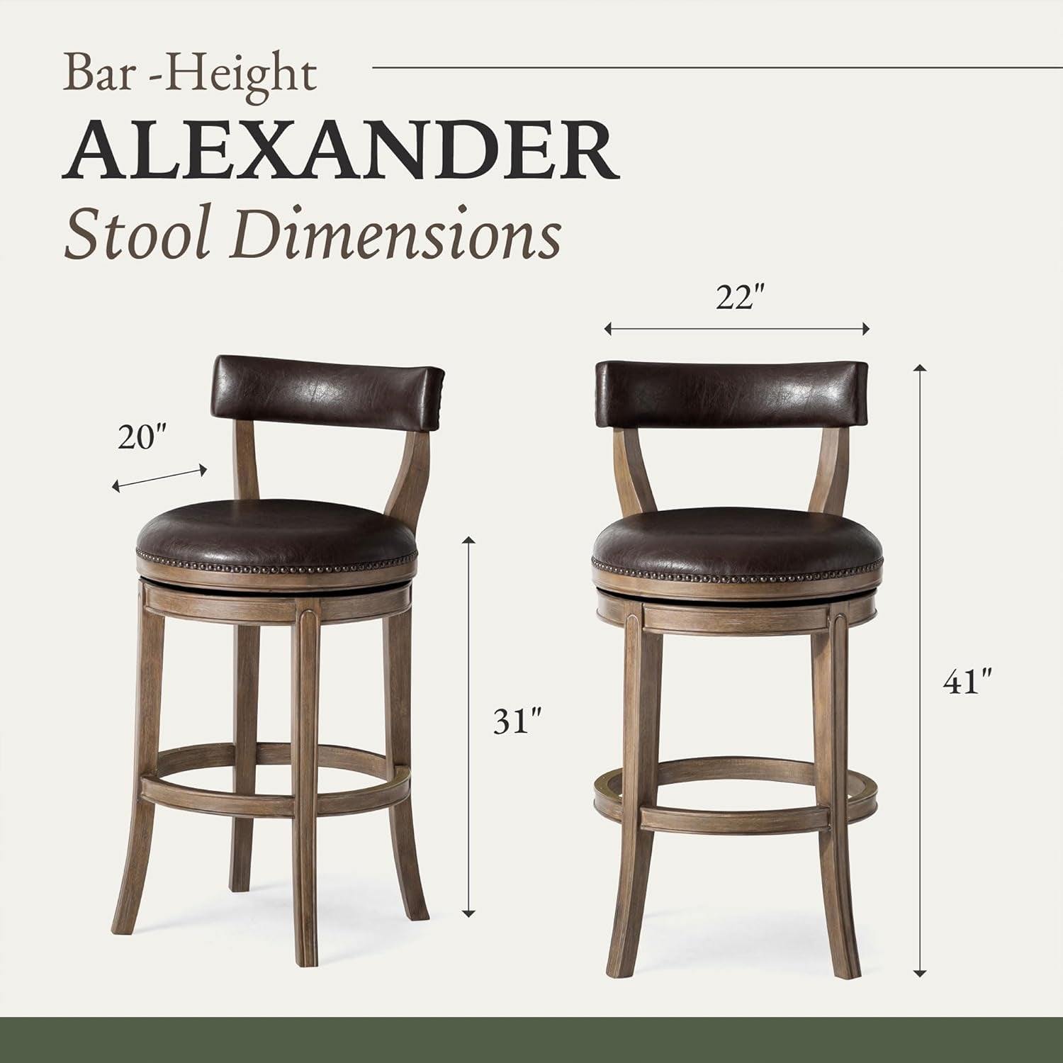 Walnut Rotating Bar Stool, Vegan Leather Seat-3