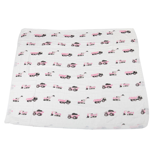 Pink Digger and White Bamboo Muslin Newcastle Blanket