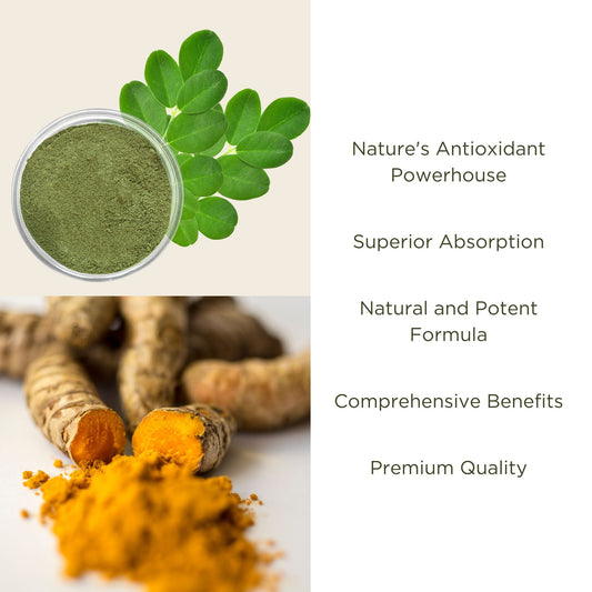 Premium Organic Turmeric Curcumin 95% Curcuminoids, Moringa Isothiocyanates & Black Pepper Piperine Extract, Vegan Capsules in a Glass Jar (Month Supply)-1