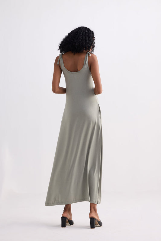 Tie-Detail Maxi Dress in Light Olive