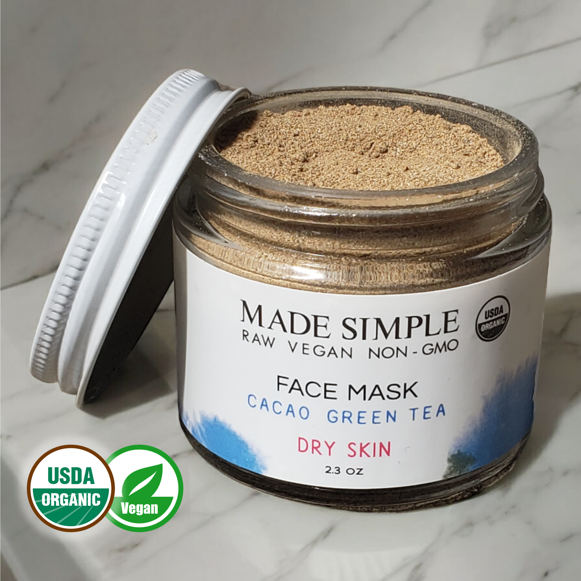 Cacao Green Tea Face Mask for Dry Skin - Certified Organic, Vegan & Cruelty-free-3